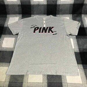 VS PINK HEATHER GREY HALLOWEEN CAMPUS SHORT SLEEVE TEE WITH BATS LOGO